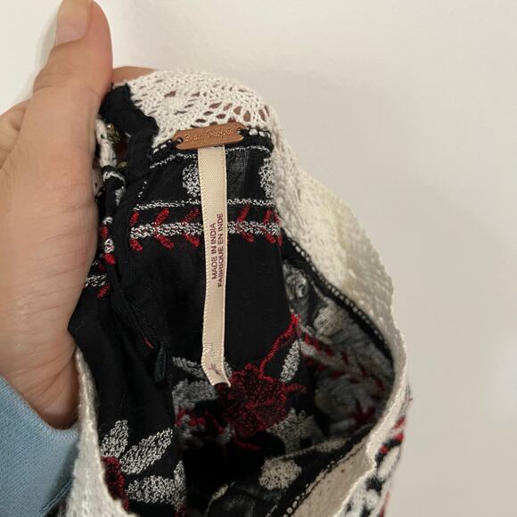 Free People Cozy On Up Embroidered Long Bubble Sleeve Top Black | M - Picture 6 of 10